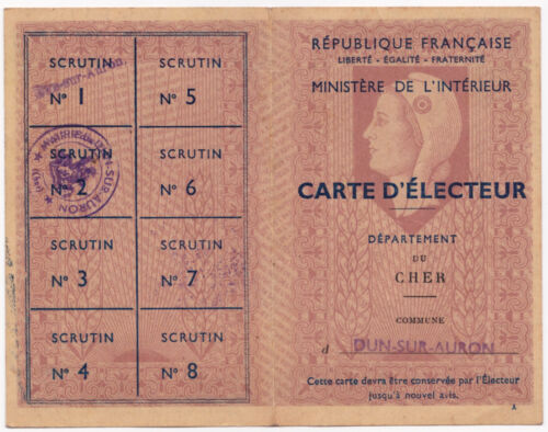 Carte d'électeur 1953 Dun-sur-Auron, Cher - Photo 1/2