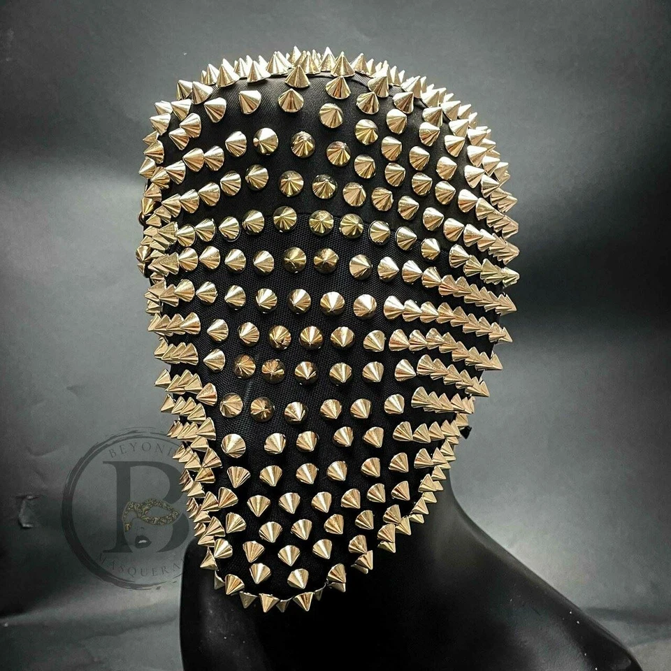 Spike Mask Studded Full Face Masks Masquerade Mask Gold Spikes Haute Couture - Image 2 of 3