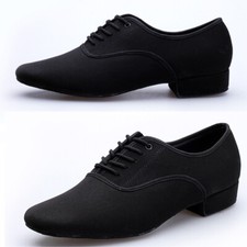 Mens Black Dance Shoes Low Heel Tango Modern Latin Ballroom Soft Bottom Perform