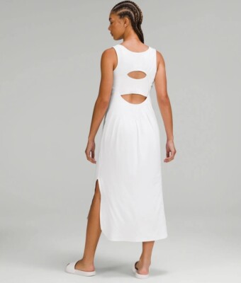 lululemon pima cotton open-back midi dress Lululemon Women Size 4 Pima Cotton Open Back Midi Dress White NWT $124