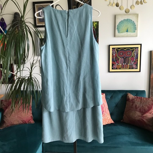 HALSTON size 10 Mint Blue Twisted Crinkle Sleeveless Layered Look Dress NWT - Picture 3 of 5