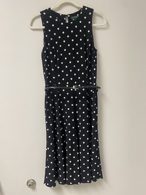 Lauren Ralph Lauren Black Polka Dot Dress Sleeveless Size 4 | eBay
