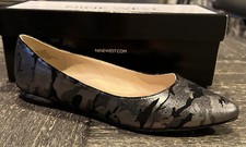 Womens Black Pewter Silver Nine West Closed Point Toe Flats Dress Shoes 8
