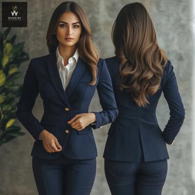 Navy Blue Female Office Suits Navy Blue Two-Piece Suit For Women