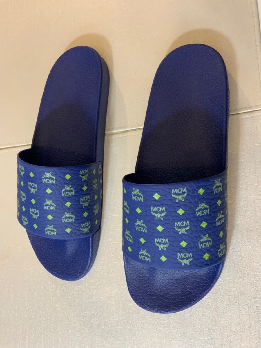 MCM Men's Logo Blue Rubber Slides Sandals Size 12 | eBay