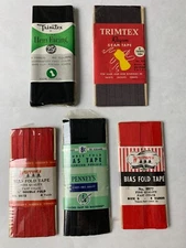 Lot of 5 Vintage Packaged Trimtex, Warren's Seam Binding, Bias Tape, Hem Facing