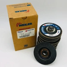 4-1/2" 60 Grit Flap Discs 5/8-11 AH Weiler Tiger Paw Angled 51125 Pack of 10