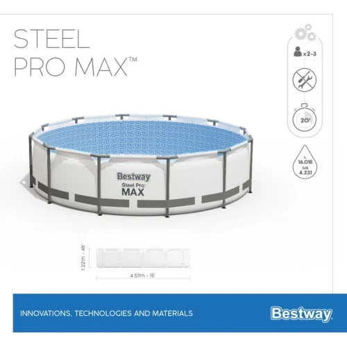 Bestway 56438 Steel Pro MAX Aufstellpool-Set, rund, Ø 457 x 122 cm, Grau - Bild 4 von 4