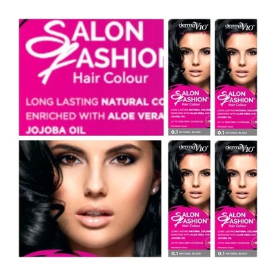 Pack Of 6 Derma V10 Salon Fashion 0.1 Natural Black Permanent Hair Colour Dye