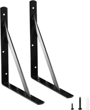 12"x 8" Heavy Duty Shelf Brackets,Load Capacity: 600 lb,90 Degree Black Metal..