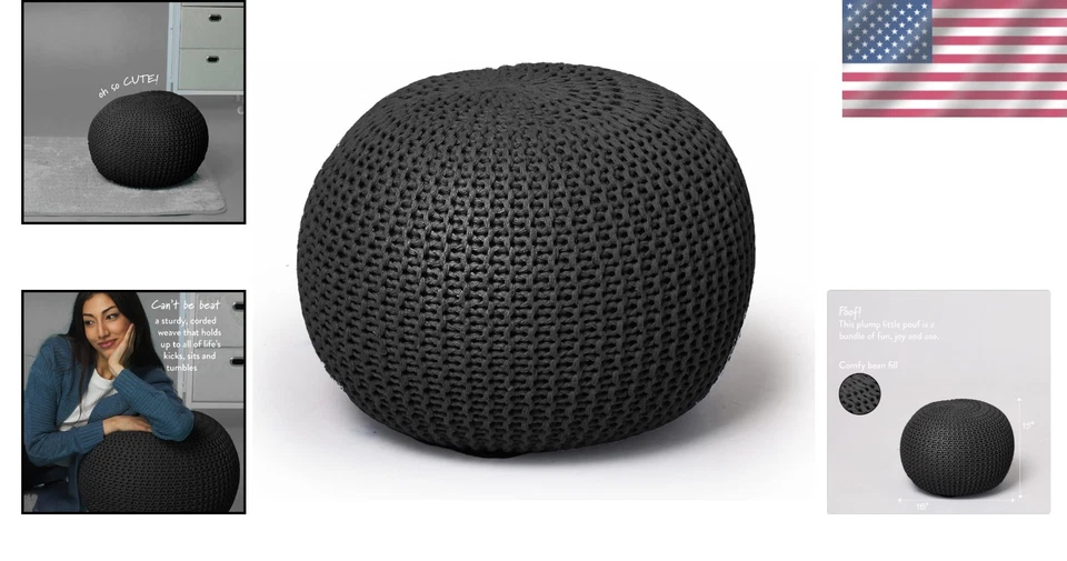 Multifunctional Round Knit Pouf - Stylish Cotton Accent for Living Room - Image 2 of 4
