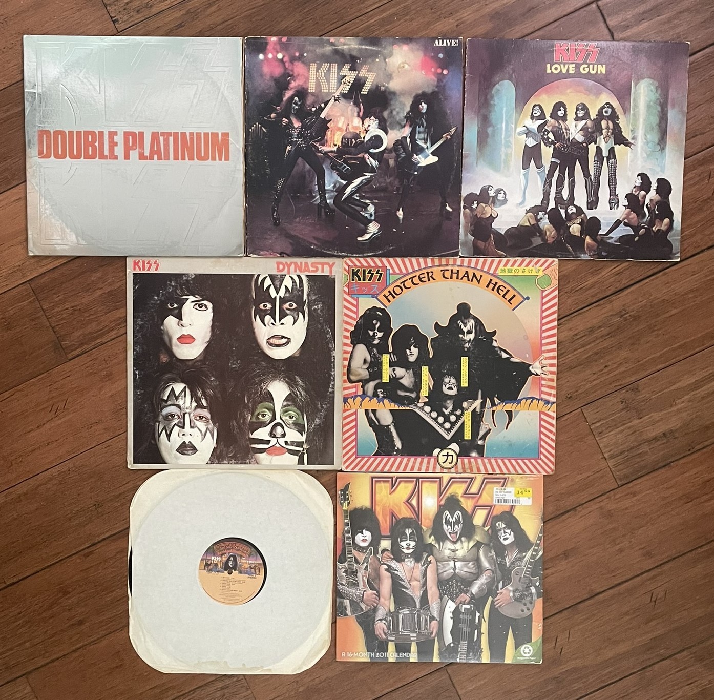 KISS Vinyl LP Lot 6 Albums + 2011 Calendar Alive Love Gun Dynasty Ace Frehley