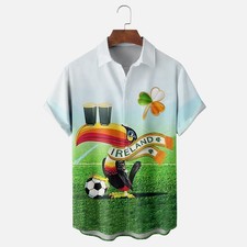 Saint Patricks Day Shamrock Parrot Beer Chest Pocket Casual Shirt