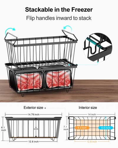 Freezer Organizer Bins - 4 Pack Small Stackable Deep Freezer Organizer Bins f... - Picture 7 of 9