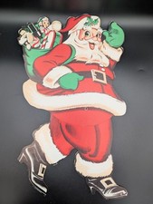 Vintage Beistle Co Die Cut Jointed Leg Cardboard Santa with Toy Bag Figure