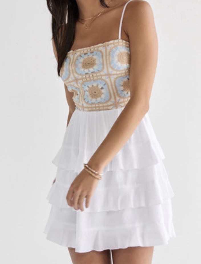 Francesca’s Mini Dress. Size: Small Crochet Upper Ruffle