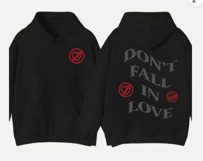 Don't Fall in Love Graphic Featuring Red Heart and Symbol Hoodie