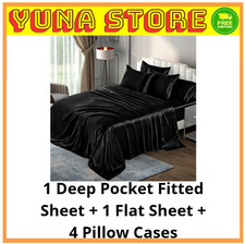 Elegant 6-Piece Black Satin Queen Bedding Set with Pillowcases - Smooth Comfort