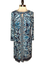 NEW INC International Concepts Size L Shift Dress Black Blue Paisley 3/4 Sleeve