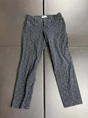 Old Navy Pixie Pants Womens 2 Black Polka Dot Slim Ankle Skinny Twill Stretch