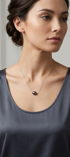 Elegancia Minimalista: Collar de Perla Negra en Acero QuirúrgicoChapado Plata