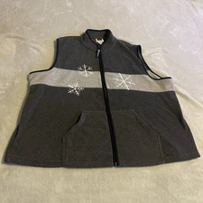 Vintage Snowflakes Vest Women 3X Gray Sleeveless Full Zip Outdoors Lightweight
