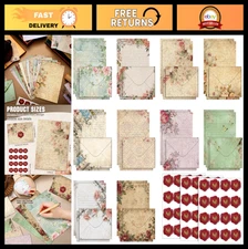 160 Pcs Vintage Floral Stationery Set - 50 Double-Sided Papers, Envelopes & Stic