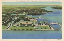 Vintage Linen Postcard Aerial View US Naval Academy Annapolis MD