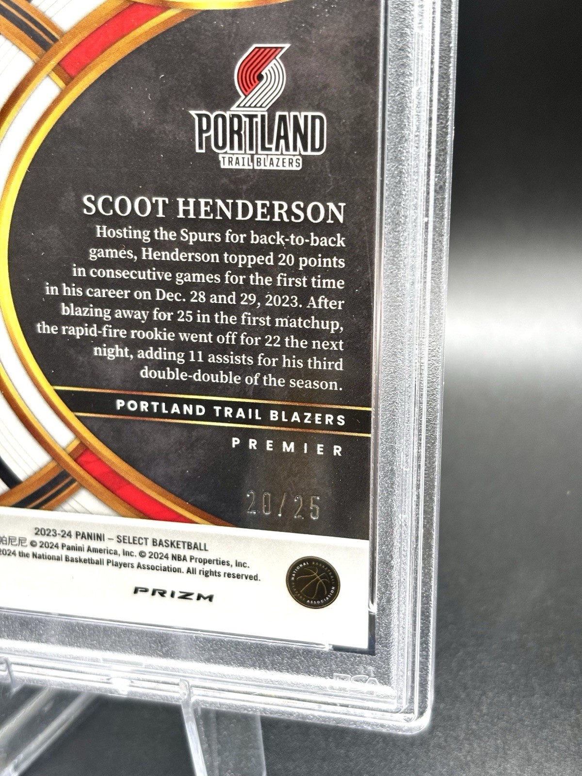 2023-24 Panini Select - Premier Scoot Henderson #129 Blue Disco /25 (RC) PSA 10 view 3