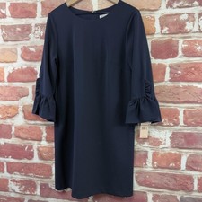 Nanette Lepore Dress Womens 12 Navy Blue Casual Career Work Ruffle Sleeve 
