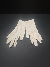 Vintage White Nylon  Gloves Floral-Embroidered. Fingers Hss Stain See Pic