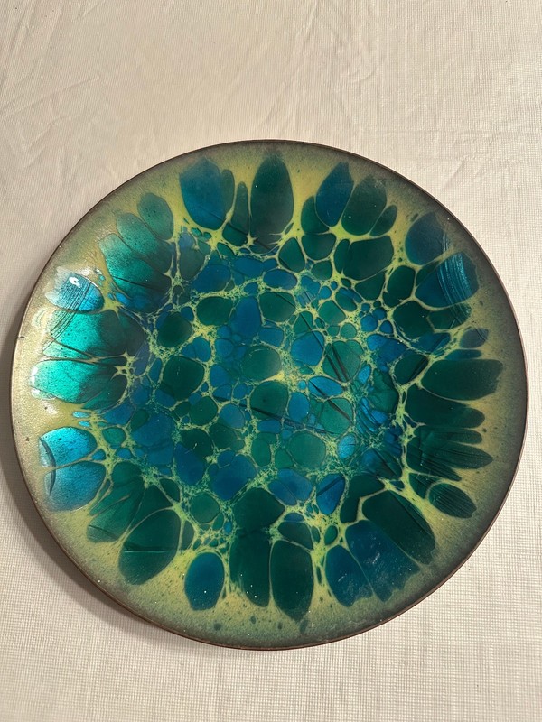 Vintage Early Win Ng Enamel on Copper Plate 8 1/2” Signed S Francisco S138