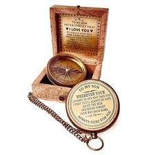 Gift for Son from Mom Dad  Engraved Compass 2" - Father to Son - I Love You