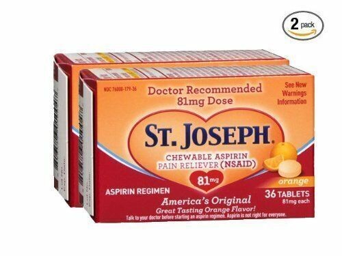 St. Joseph Chewable Orange Aspirin 81mg - 36 Tablets Per Bottle (Pack Of 3)