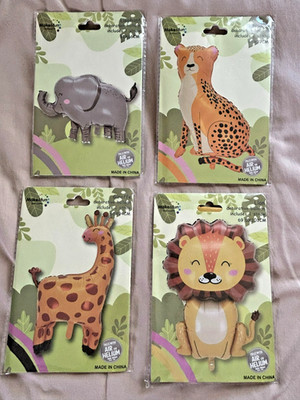 4 -- Large Safari Jungle Zoo Animal Balloons Foil Kids Birthday Party Decoration