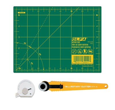 Olfa Quilting Kit, 6x8 Rotary Mat, 18mm Rotary Cutter, & Retractable Touch Knife