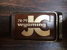 78-79 JC Wyoming Leather and Metal Belt Buckle