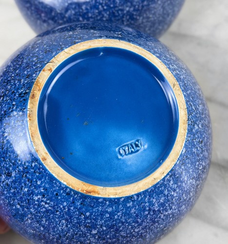 Mid-Century Italian Pottery Blue Glazed Round Planter Vase - A Pair - Picture 9 of 9