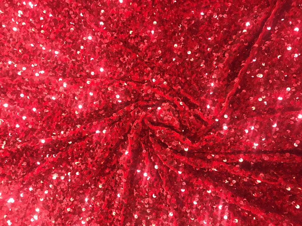 Red Stretch Velvet with All Over Red Sequins, 54/55", Clothing & Apparels, Decor - Image 3 of 4