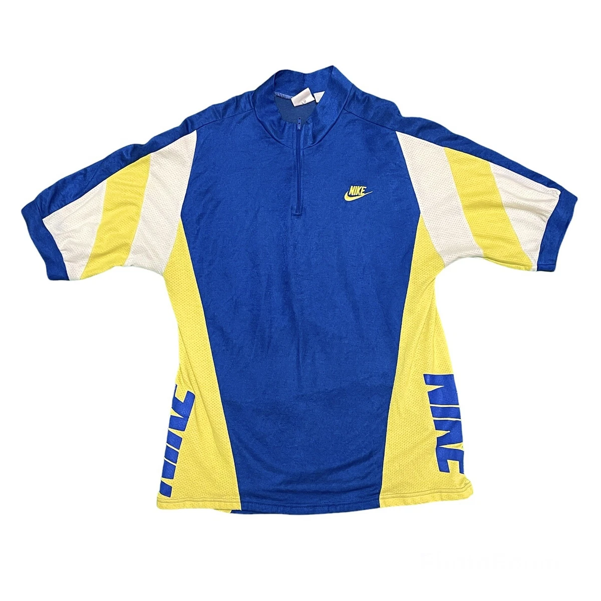 Vintage NIKE Cycling Jersey Zip Collar Stripe Swoosh Mens Sz Medium Bike Shirt