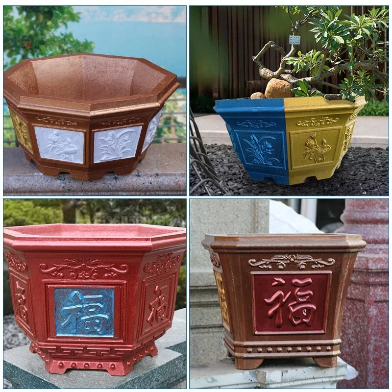 Cement Flower Mold Flower Pot European Style Bonsai Model Concrete Hexagonal Pot - Image 2 of 4