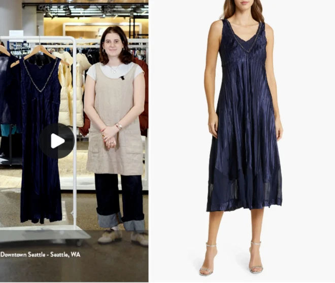 Vestido midi KOMAROV Midnight Azul Marino Con cuentas Cuello en V Charmeuse Gasa en capas M 8/10 Foto 3 de 3