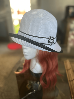 Beautiful stub bowler hat with patterned flower adjustable 