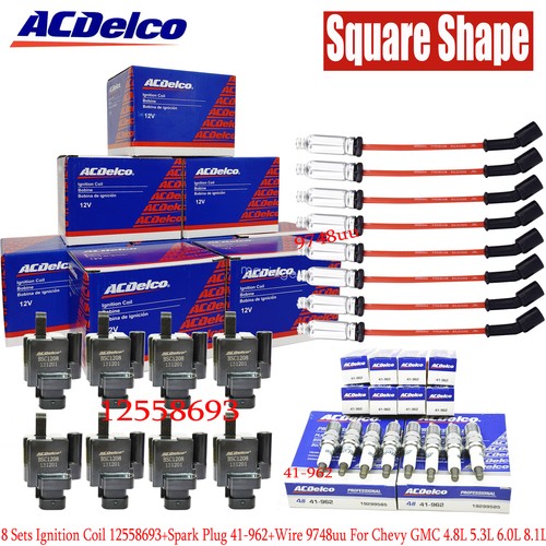 8 Pack Square Ignition Coil & Spark Plug Wire For Chevy GMC 4.8L 5.3L 6.0L 8.1L - Foto 12