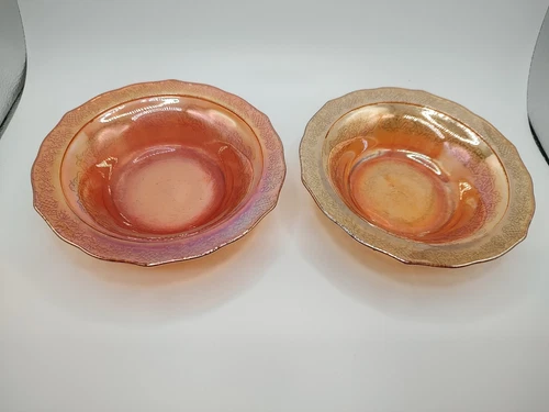 Lot Of 2 Vintage Federal Carnival Glass Normandie Pattern Berry Bowl Pink Yellow