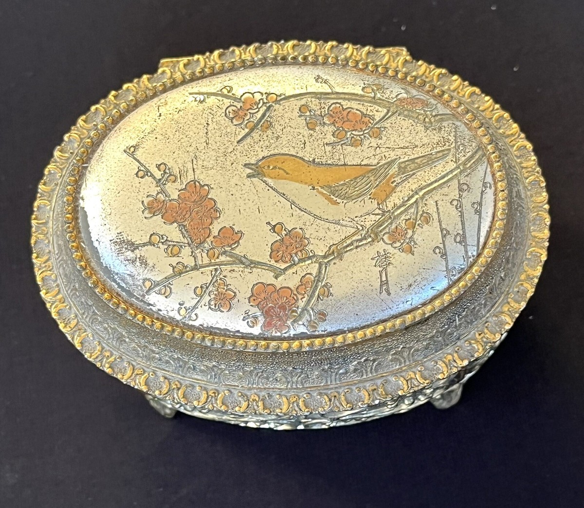 レアCCBボックスポーチ Vintage ART OF CHOKIN Music Jewelry Box Oval Bird Cherry Blossom