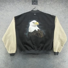VTG International Denim Jacket Mens 2XL Black Eagle Nature 90s Bomber Varsity