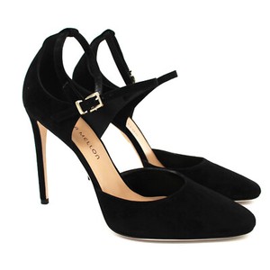black pointed toe strappy heels