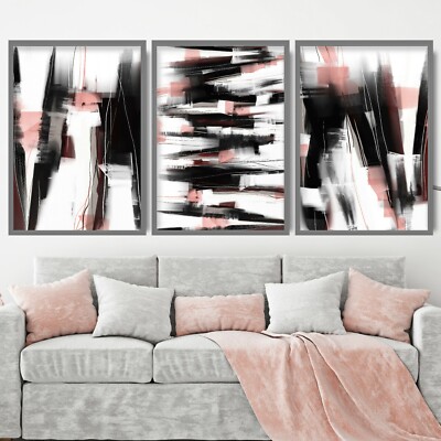 3 Abstract Black & Pink Art Prints from Original Textured Painting Mix Size V3