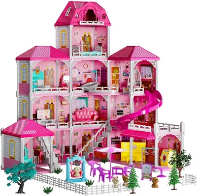 Indoor 4-Storey Villa Playset with Dolls, Furniture & Accessories   12 Rooms